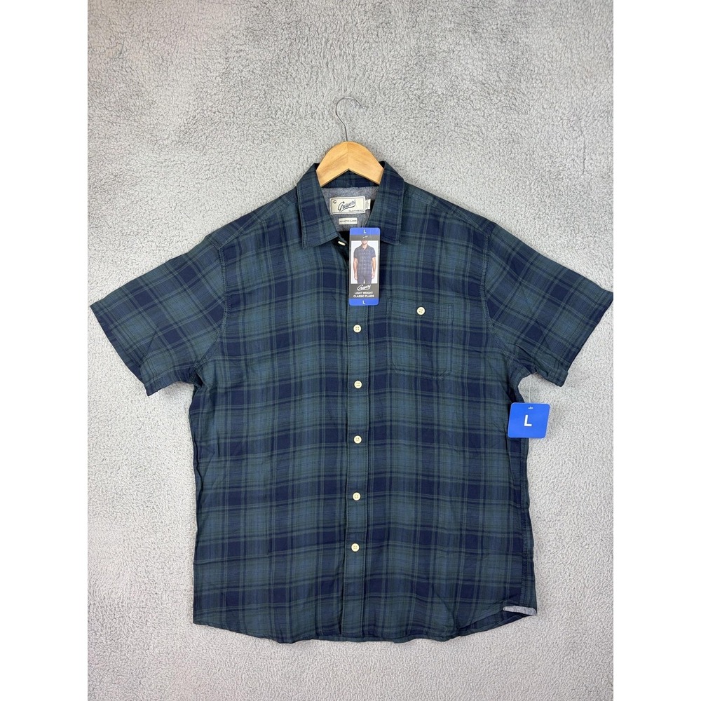 Grayers Shirt Mens Large Blue Plaid Short Sleeve Button Casual Lightweight New